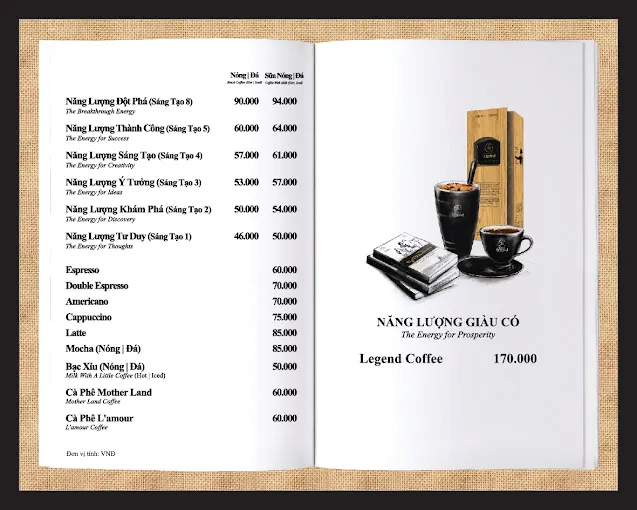 Menu Trung Nguyên Legend Đà Nẵng