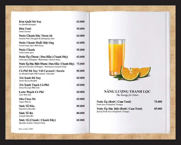 Menu Trung Nguyên Legend Đà Nẵng