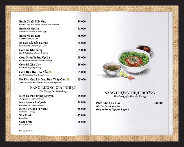 Menu Trung Nguyên Legend Đà Nẵng