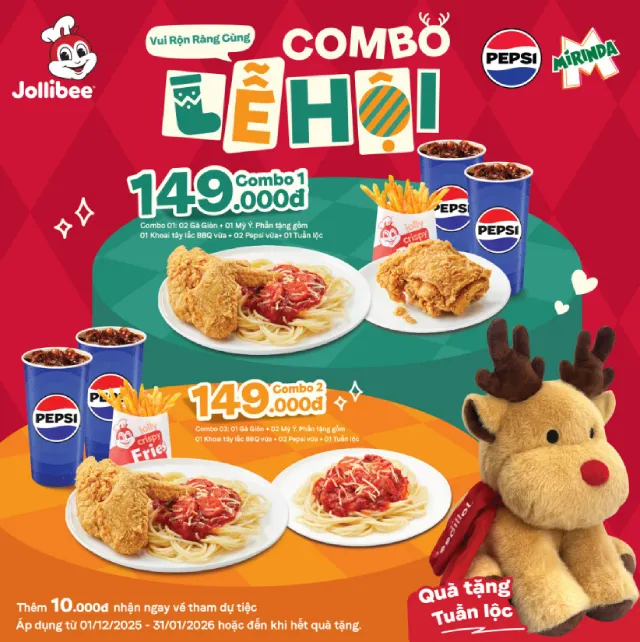 Combo 149K tặng gấu Tuần Lộc của Jollibee